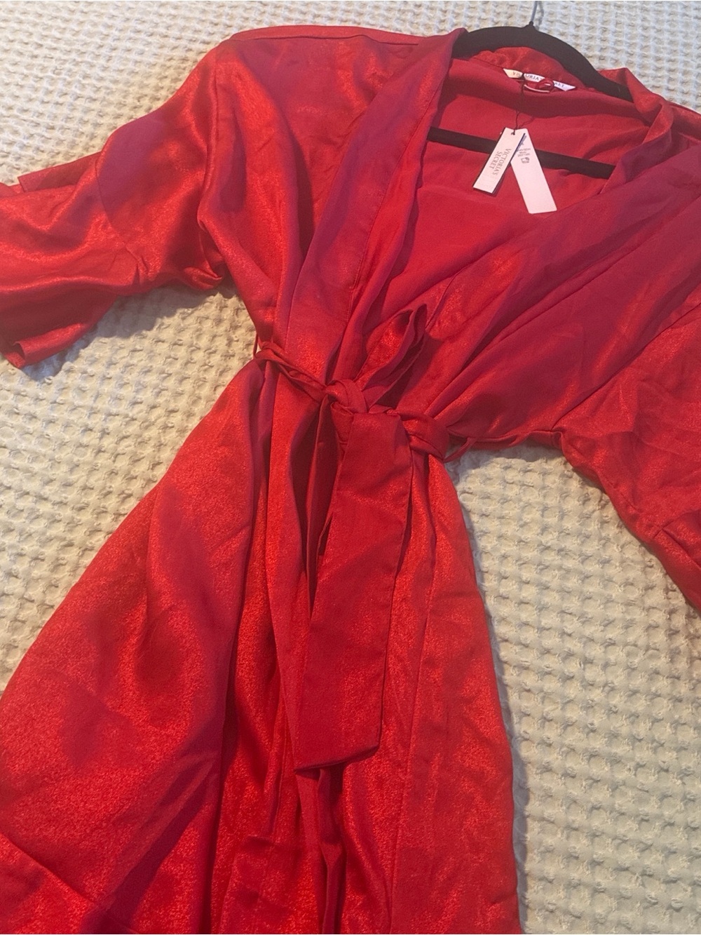 Victoria's Secret Red Satin Robe with Black Trim